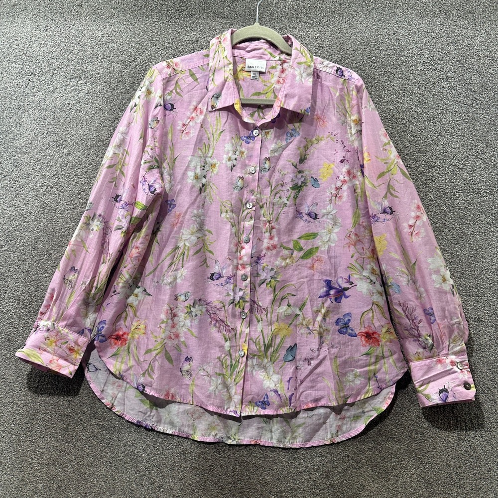 Bailey/44 Button Up Blouse Top Women‎ XL Pink Floral Butterfly Lyocell Whimsical